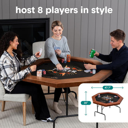 84" Foldable Poker Table for 8 Players, Water-Resistant Cushioned Rail