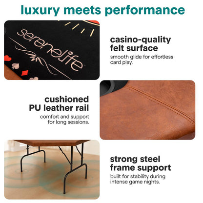 Foldable And Portable Octagonal Poker/Casino Game Table With Cushioned Rail, 8 Players