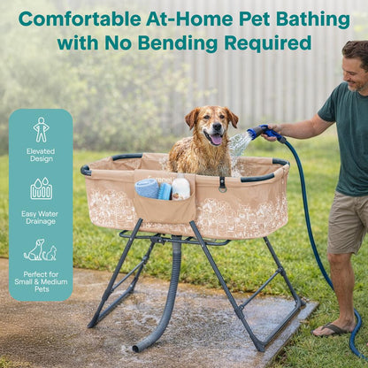 Foldable Dog Bath Tub, 360° Access, Marine Grade PVC, Beige
