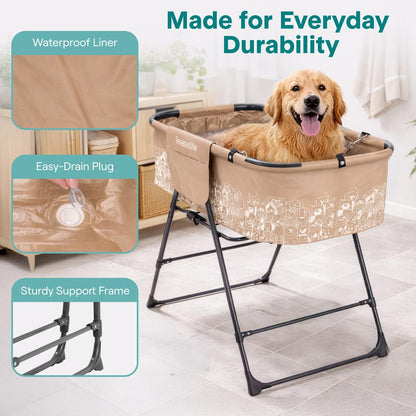 Foldable Dog Bath Tub, 360° Access, Marine Grade PVC, Beige