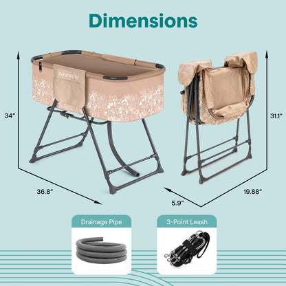 Foldable Dog Bath Tub, 360° Access, Marine Grade PVC, Beige