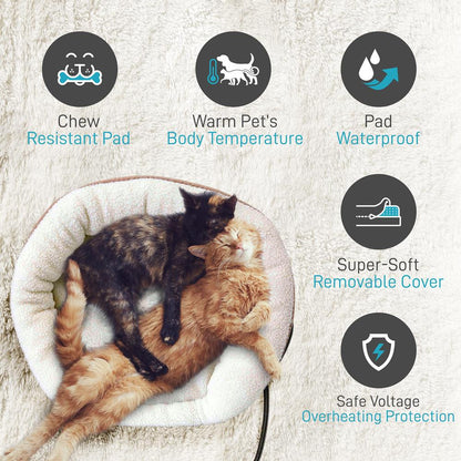 Electric Heated Pet Bed - Keeps Pets Warm - Soft Synthetic Wool