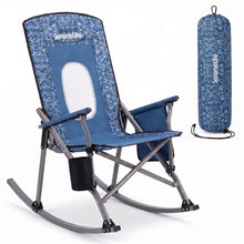 Serenelife High-Back Folding Rocking Chair With Cup Holder, Side Pocket & Carry Bag – Portable, Durable, And Comfortable For Outdoor Use (Blue Camouflage) SLRCKCHTBBC