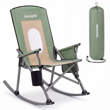 Serenelife High-Back Folding Rocking Chair With Cup Holder, Side Pocket & Carry Bag – Portable, Durable, And Comfortable For Outdoor Use (Green) SLRCKCHTBG