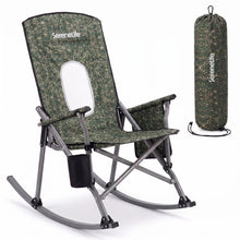 Serenelife High-Back Folding Rocking Chair With Cup Holder, Side Pocket & Carry Bag – Portable, Durable, And Comfortable For Outdoor Use (Green Camouflage) SLRCKCHTBGC