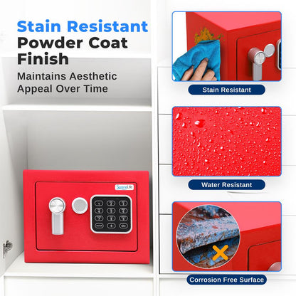 Digital Safe Box Secure Storage Steel Construction Red