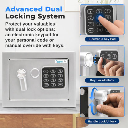 Electronic Safe Box, Secure Storage, Digital Lock, Engineered Steel, Silver