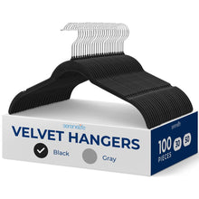 Velvet Non-Slip Hangers 100-Pack, Space-Saving, 360¬8 Swivel Hook, Black