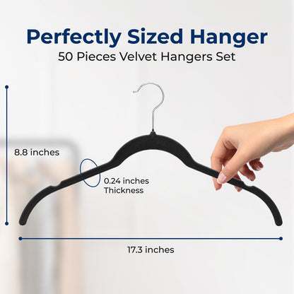 50-Piece Velvet Hangers Non-Slip Space-Saving 360° Swivel Hooks