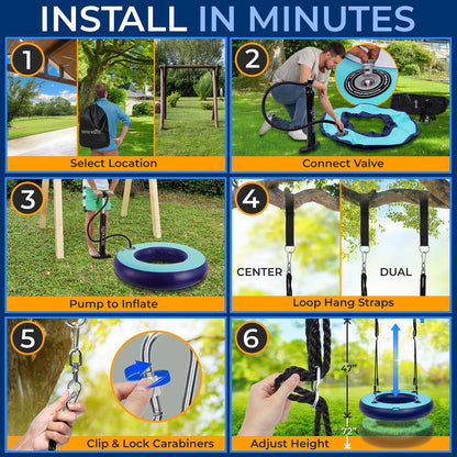 Inflatable Tire Swing 660lbs Capacity UV-Resistant 360° Swivel
