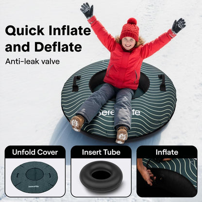 Serenelife 40'' Inflatable Snow Tube For Winter Sports – Durable, Easy-To-Inflate Snow Sled For Kids & Adults (Green)
