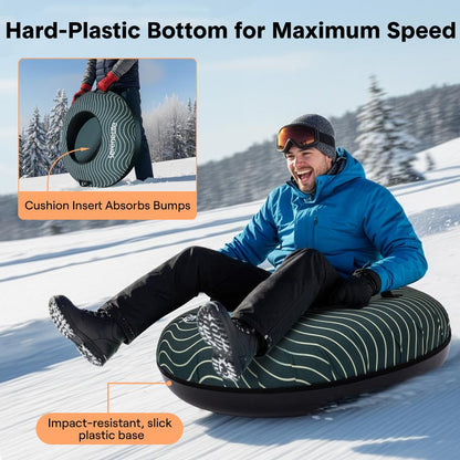 Serenelife 40'' Inflatable Snow Tube For Winter Sports – Durable, Easy-To-Inflate Snow Sled For Kids & Adults (Green)