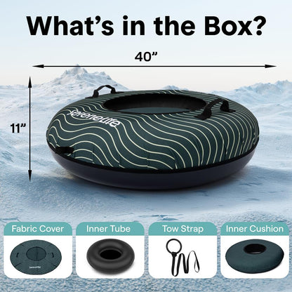 Serenelife 40'' Inflatable Snow Tube For Winter Sports – Durable, Easy-To-Inflate Snow Sled For Kids & Adults (Green)