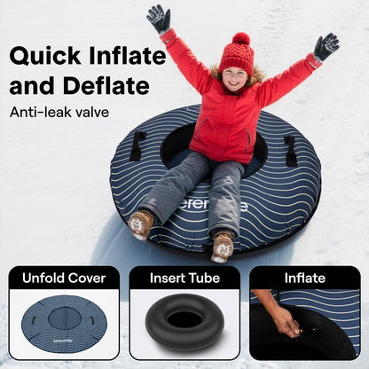 Serenelife 40'' Inflatable Snow Tube For Winter Sports – Durable, Easy-To-Inflate Snow Sled For Kids & Adults (Navy Blue)
