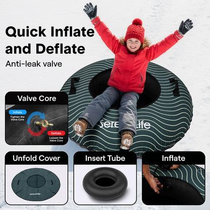 Serenelife 44'' Inflatable Snow Tube For Winter Sports – Durable, Easy-To-Inflate Snow Sled For Kids & Adults (Green)