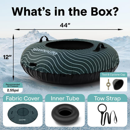 Serenelife 44'' Inflatable Snow Tube For Winter Sports – Durable, Easy-To-Inflate Snow Sled For Kids & Adults (Green)
