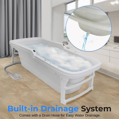 Freestanding Portable Bathtub Spa - Large 59" Foldable, Easy Drain, White