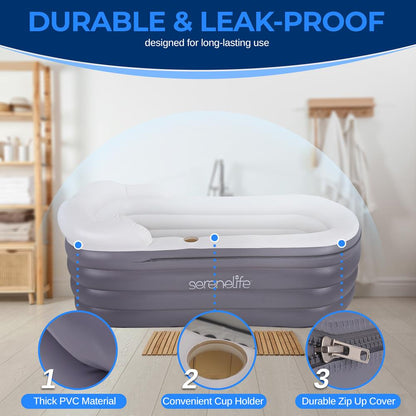 Inflatable Spa Bathtub with Bubble Massage Mat, Remote, Pillow, 66"x30"x26"