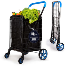Heavy Duty Foldable Shopping Cart With Removable Cart Liner, 360 Degree Rolling Swivel Wheels, And Adjustable Handle, 110 Lbs. Weight Capacity For Groceries, Laundry, Luggage, And More