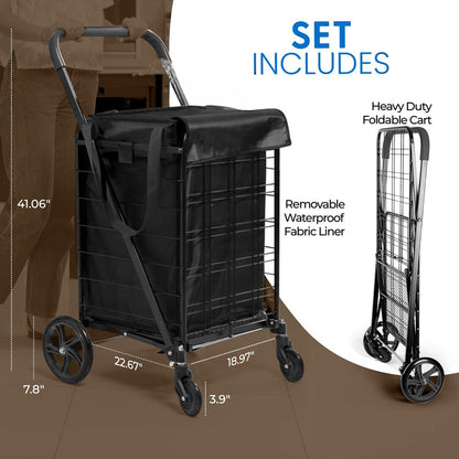 Folding Utility Cart 110lb Capacity 360° Swivel Wheels Weatherproof