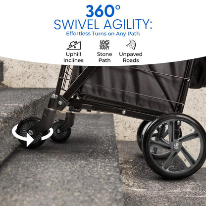 Heavy Duty Foldable Shopping Cart With Removable Cart Liner, 360 Degree Rolling Swivel Wheels, 110 Lbs. Weight Capacity For Groceries, Laundry, Luggage, And More
