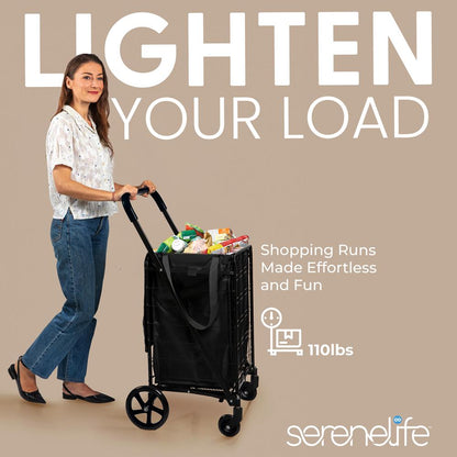 Folding Utility Cart 110lb Capacity 360° Swivel Wheels Weatherproof