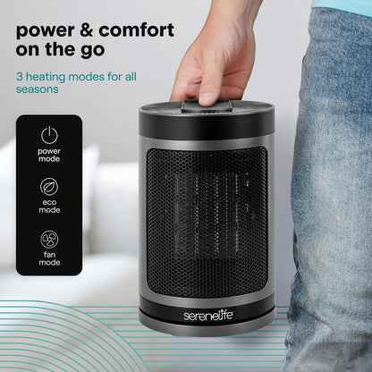 Portable Space Heater - Indoor Electric Heater With Thermostat, Remote, Digital Display, 12-Hour Timer, 3 Heating Modes, Fast & Safe Ptc Ceramic Heating For Home, Office, Bedroom  (Gray)