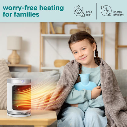 Portable Space Heater - Indoor Electric Heater With Thermostat, Remote, Digital Display, 12-Hour Timer, 3 Heating Modes, Fast & Safe Ptc Ceramic Heating For Home, Office, Bedroom (White)