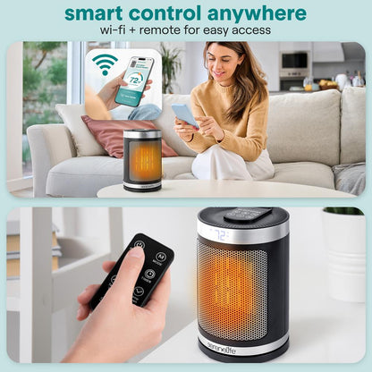 Indoor Electric Heater With Wi-Fi Function,Thermostat, Remote, Digital Display, 12H Timer, 3 Heating Modes, Fast & Safe Ptc Ceramic Heating (Black)
