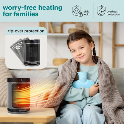 Indoor Electric Heater With Wi-Fi Function,Thermostat, Remote, Digital Display, 12H Timer (Gray)