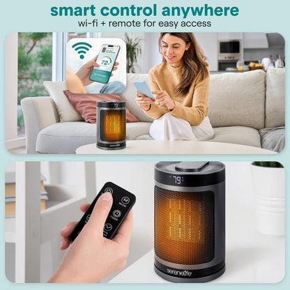 Indoor Electric Heater With Wi-Fi Function,Thermostat, Remote, Digital Display, 12H Timer (Gray)