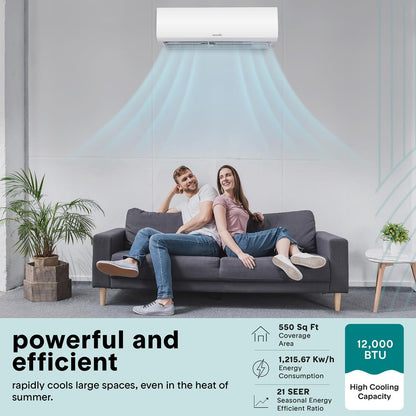 12000 BTU Indoor and Outdoor Mini Split AC Unit Kit – 115V Smart Cooling & Heating Mini Split AC with WiFi