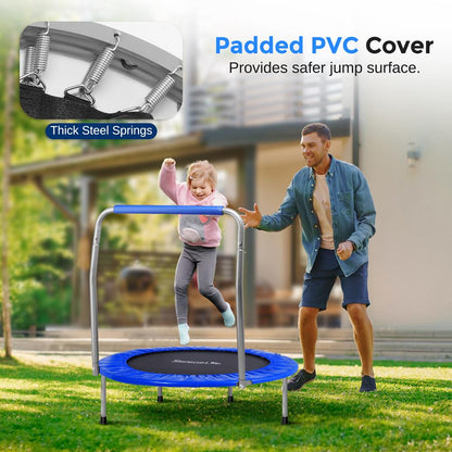 36" Foldable Toddler Trampoline, 220 lb Capacity, Padded Handrail, Deep Blue