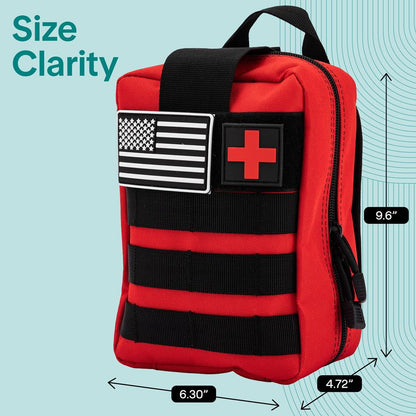Serenelife Emergency First Aid And Survival Kit - Advanced Medical Supplies, Trauma Care Essentials, Outdoor Survival Gear, And Essential Tools For Home, Vehicle, Travel, Camping, And Disaster Preparedness (Red)