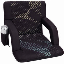 Serenelife 21” Foldable Stadium Chair With Backrest – 6 Adjustable Reclining Angles, Cup Holder, Padded Armrests, And Storage Pockets (Black) SLSS21BK