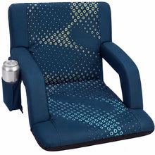 Serenelife 21” Foldable Stadium Chair With Backrest – 6 Adjustable Reclining Angles, Cup Holder, Padded Armrests, And Storage Pockets (Blue) SLSS21BL