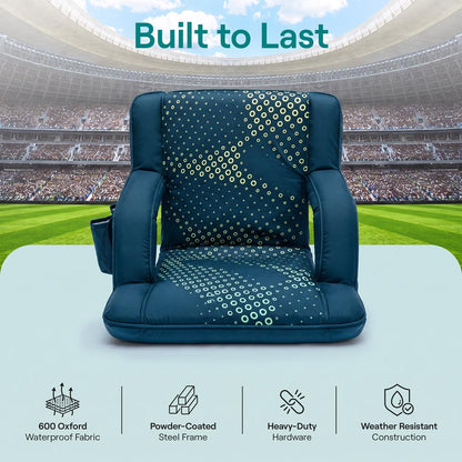 Serenelife 21” Foldable Stadium Chair With Backrest – 6 Adjustable Reclining Angles, Cup Holder, Padded Armrests, And Storage Pockets (Blue)