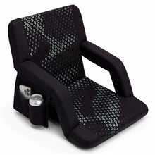 Serenelife 25” Foldable Stadium Chair With Backrest – 6 Adjustable Reclining Angles, Cup Holder, Padded Armrests, And Storage Pockets (Black) SLSS25BK