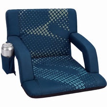 Serenelife 25” Foldable Stadium Chair With Backrest – 6 Adjustable Reclining Angles, Cup Holder, Padded Armrests, And Storage Pockets (Blue) SLSS25BL