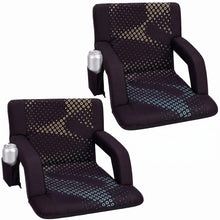 Serenelife 21” Foldable Stadium Chair Set With Backrest – 6 Adjustable Reclining Angles, Cup Holder, Padded Armrests, And Storage Pockets (Black) SLSSX221BK