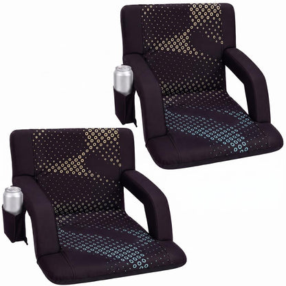 Serenelife 21” Foldable Stadium Chair Set With Backrest – 6 Adjustable Reclining Angles, Cup Holder, Padded Armrests, And Storage Pockets (Black)