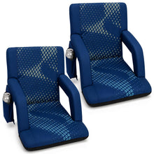 Serenelife 21” Foldable Stadium Chair Set With Backrest – 6 Adjustable Reclining Angles, Cup Holder, Padded Armrests, And Storage Pockets (Blue) SLSSX221BL