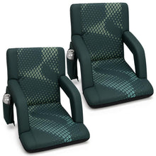 Serenelife 21” Foldable Stadium Chair Set With Backrest – 6 Adjustable Reclining Angles, Cup Holder, Padded Armrests, And Storage Pockets (Green) SLSSX221GR
