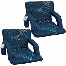 Serenelife 25” Foldable Stadium Chair Set With Backrest – 6 Adjustable Reclining Angles, Cup Holder, Padded Armrests, And Storage Pockets (Blue) SLSSX225BL