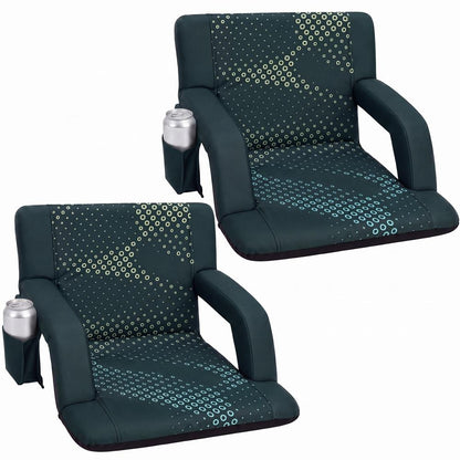 Serenelife 25” Foldable Stadium Chair Set With Backrest – 6 Adjustable Reclining Angles, Cup Holder, Padded Armrests, And Storage Pockets (Green)
