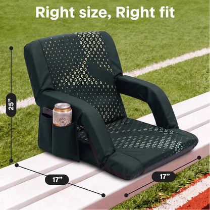 Serenelife 25” Foldable Stadium Chair Set With Backrest – 6 Adjustable Reclining Angles, Cup Holder, Padded Armrests, And Storage Pockets (Green)