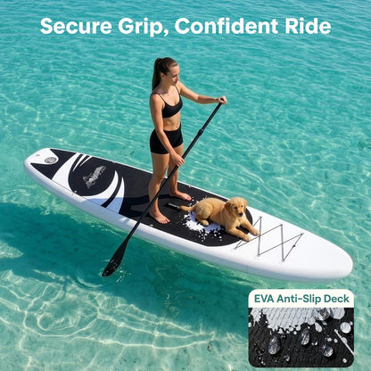 Inflatable Paddle Board, Stable Design, Non-Slip EVA Deck Pad, Black