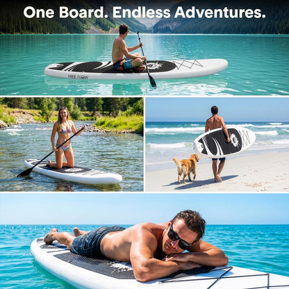 Inflatable Paddle Board, Stable Design, Non-Slip EVA Deck Pad, Black