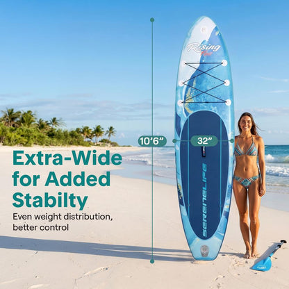 Inflatable Paddle Board - Stable Non-Slip Deck, 10'6", Portable, Blue