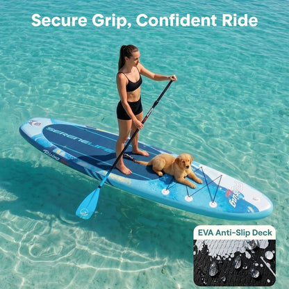 Inflatable Paddle Board - Stable Non-Slip Deck, 10'6", Portable, Blue